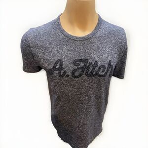 Abercrombie & Fitch Soft Knit TShirt Heather Blue Embroidered Spell-Out Size Med